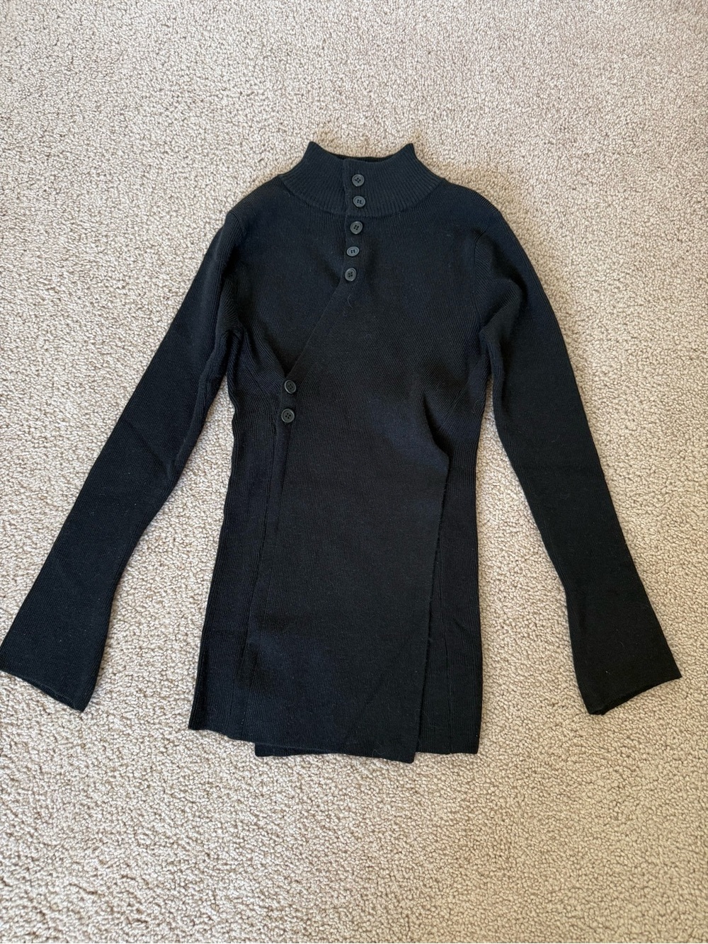 Black Button-Accent Ribbed Knit Top - Women